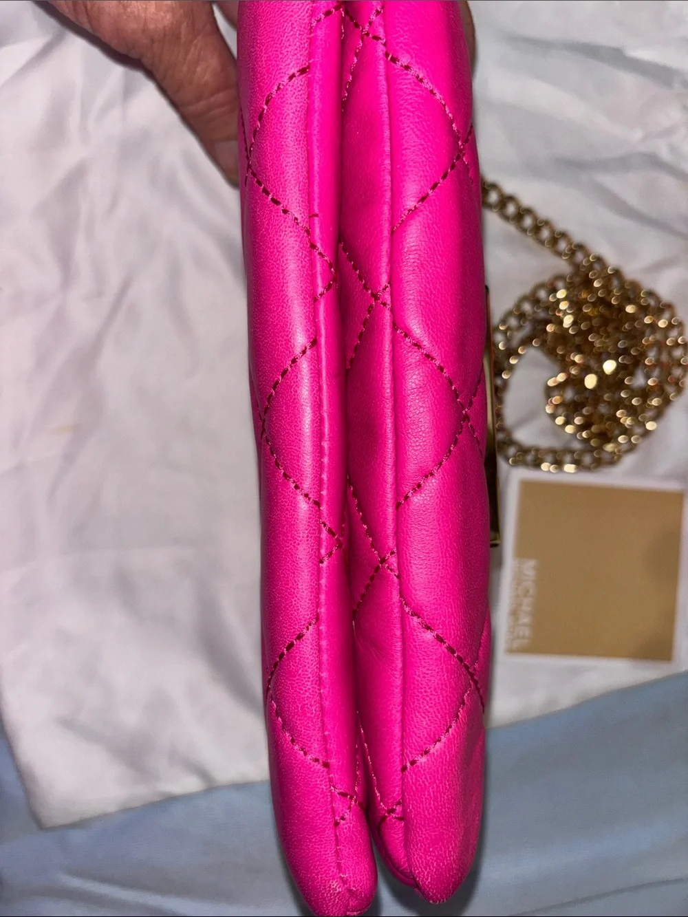 Michael Kors Sloan Quilted Leather Bag in a vibrant fuchsia with dust bag